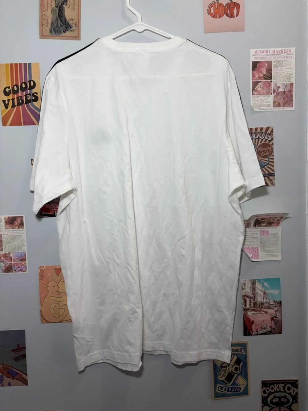 adidas White Short Sleeve Tee with Black Shoulder Stripes